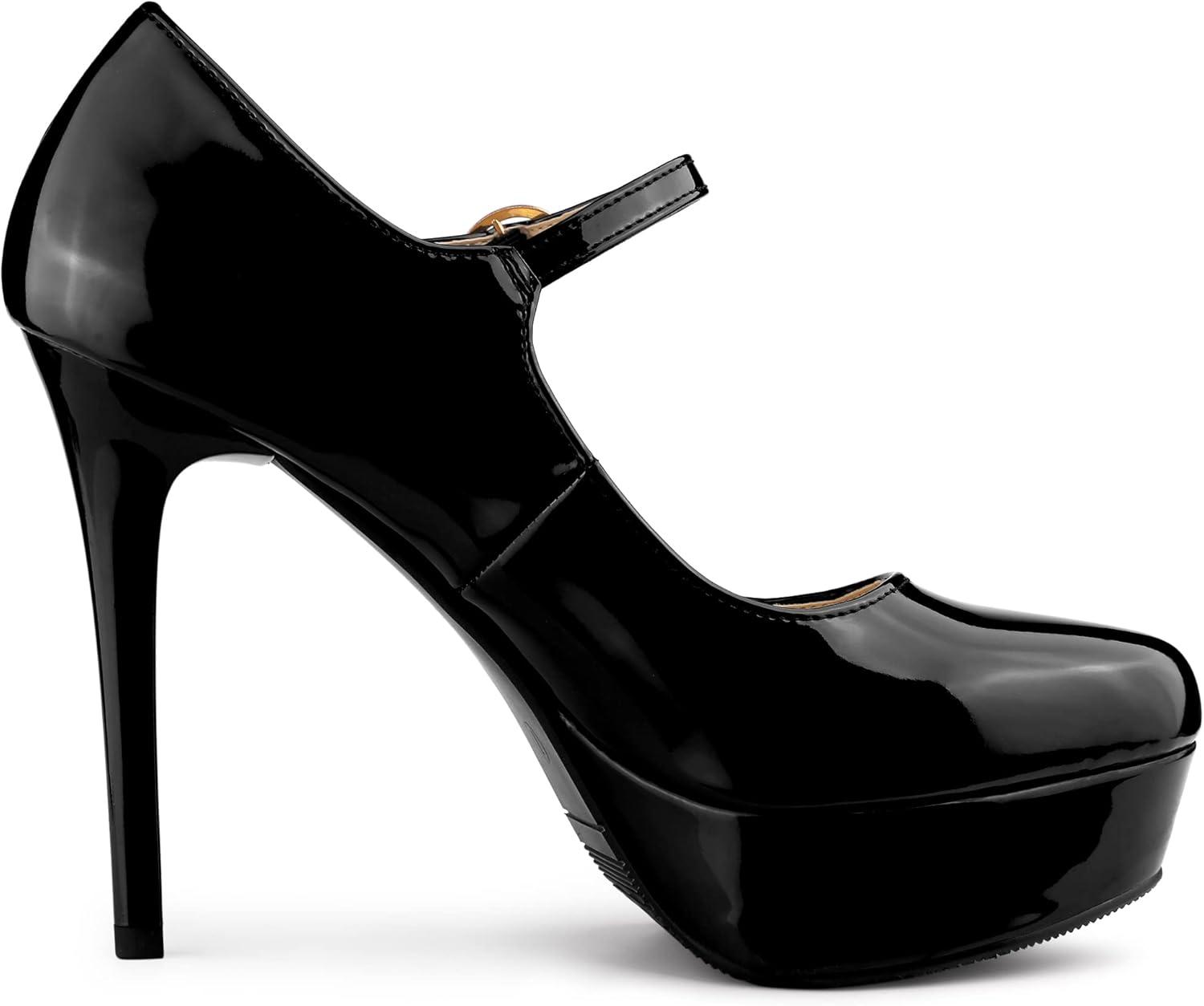imageAllegra K Womens Platform Mary Jane Pumps Ankle Strap Stiletto High Heels Dress ShoesBlack