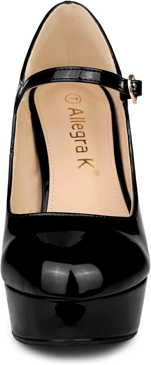 imageAllegra K Womens Platform Mary Jane Pumps Ankle Strap Stiletto High Heels Dress ShoesBlack