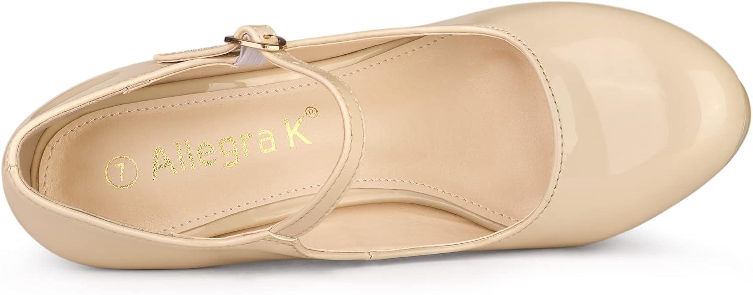 imageAllegra K Womens Platform Mary Jane Pumps Ankle Strap Stiletto High Heels Dress ShoesNude