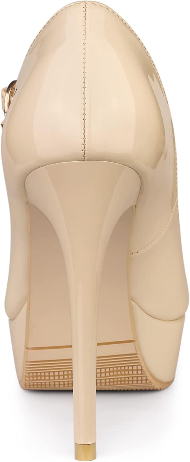 imageAllegra K Womens Platform Mary Jane Pumps Ankle Strap Stiletto High Heels Dress ShoesNude