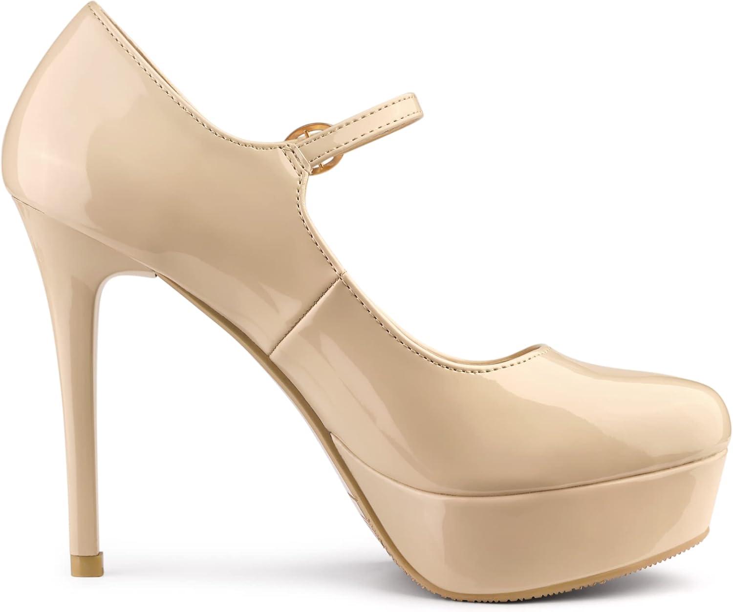 imageAllegra K Womens Platform Mary Jane Pumps Ankle Strap Stiletto High Heels Dress ShoesNude