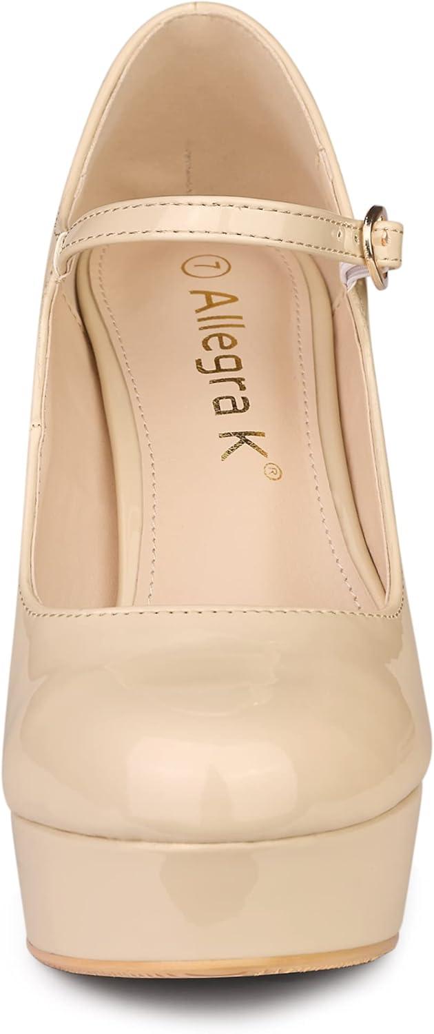 imageAllegra K Womens Platform Mary Jane Pumps Ankle Strap Stiletto High Heels Dress ShoesNude