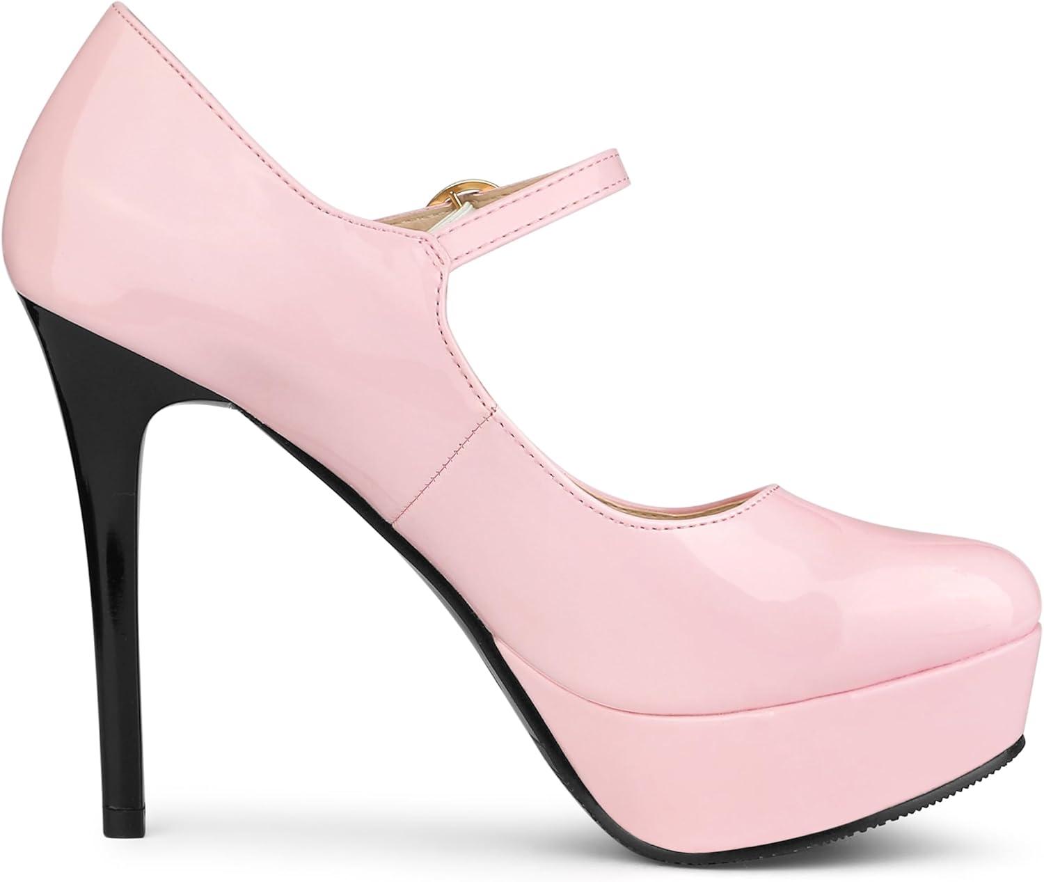 imageAllegra K Womens Platform Mary Jane Pumps Ankle Strap Stiletto High Heels Dress ShoesPink