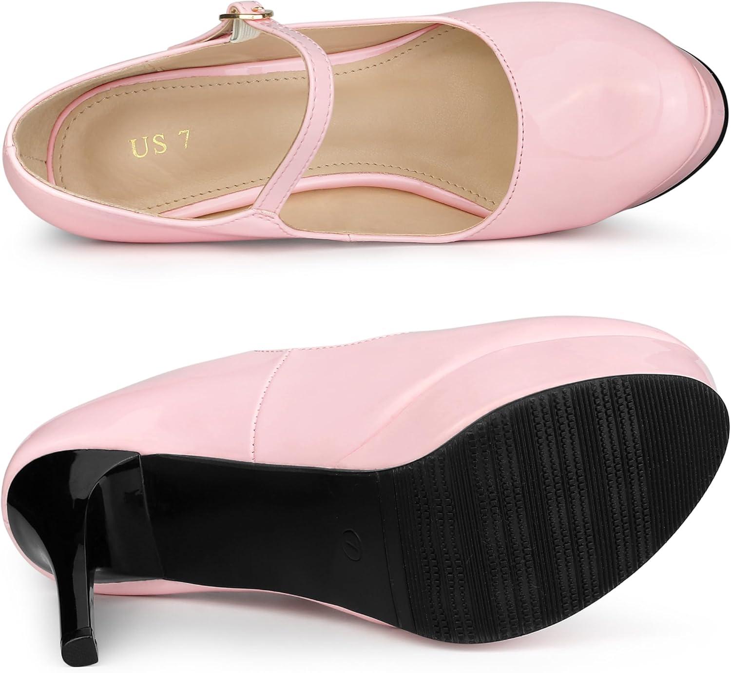 imageAllegra K Womens Platform Mary Jane Pumps Ankle Strap Stiletto High Heels Dress ShoesPink