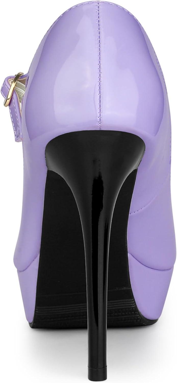 imageAllegra K Womens Platform Mary Jane Pumps Ankle Strap Stiletto High Heels Dress ShoesPurple