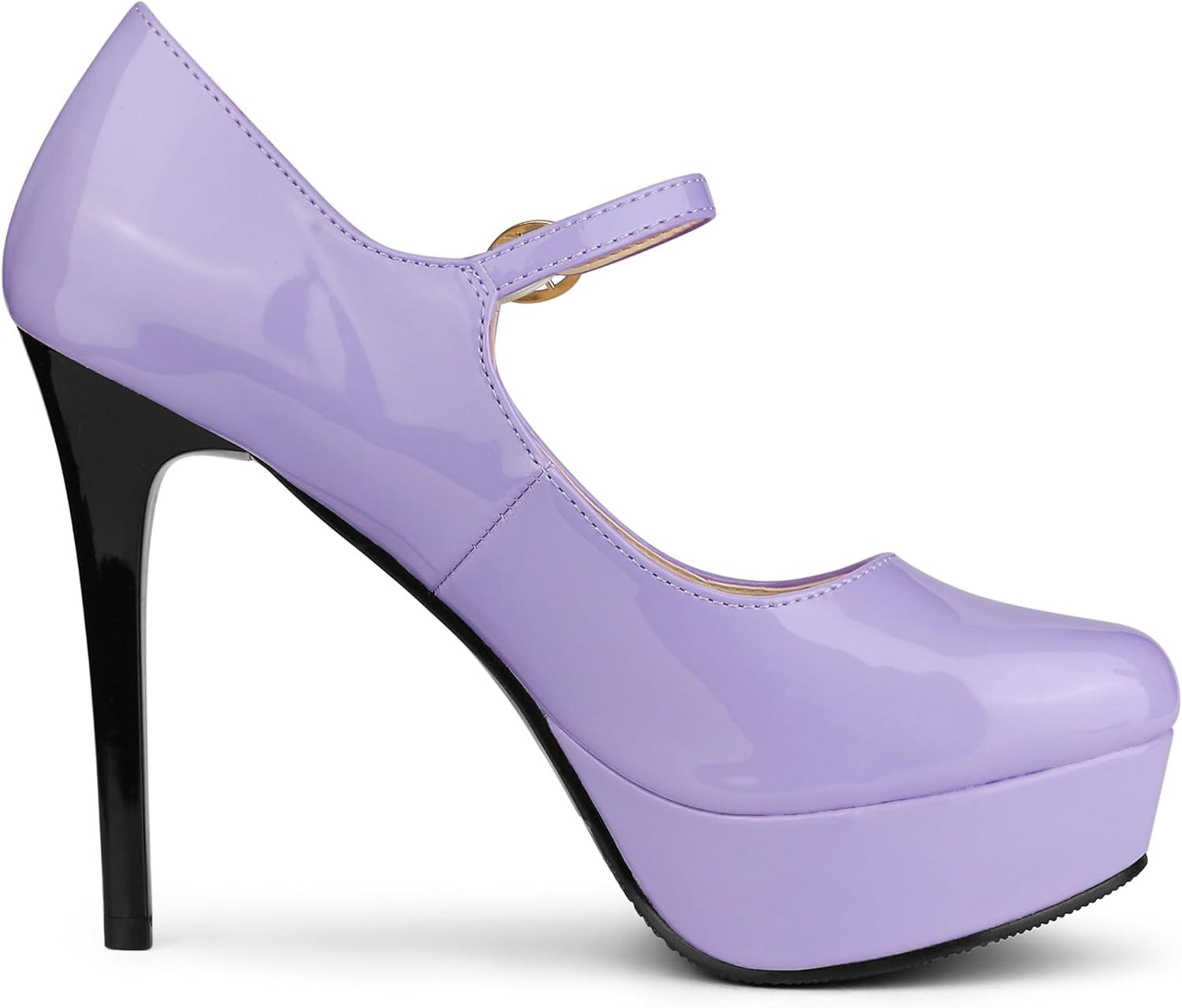 imageAllegra K Womens Platform Mary Jane Pumps Ankle Strap Stiletto High Heels Dress ShoesPurple