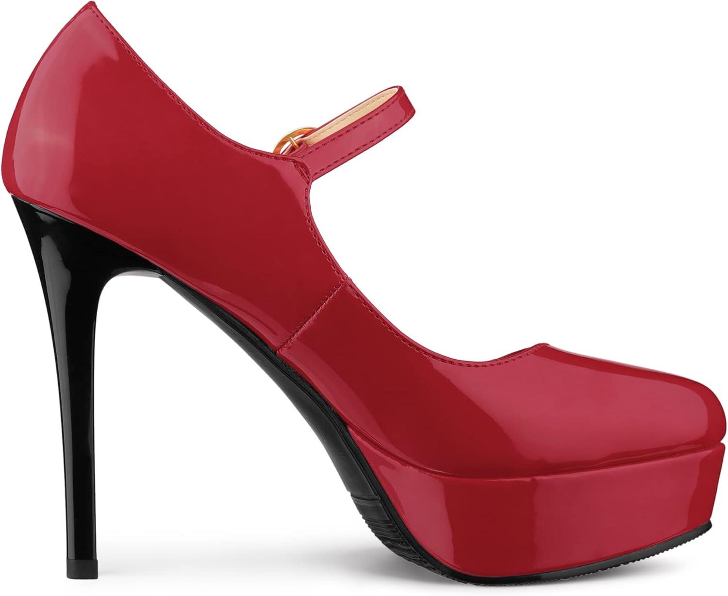 imageAllegra K Womens Platform Mary Jane Pumps Ankle Strap Stiletto High Heels Dress ShoesRed