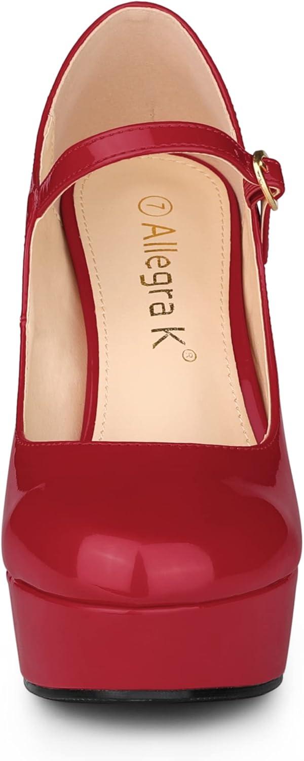 imageAllegra K Womens Platform Mary Jane Pumps Ankle Strap Stiletto High Heels Dress ShoesRed