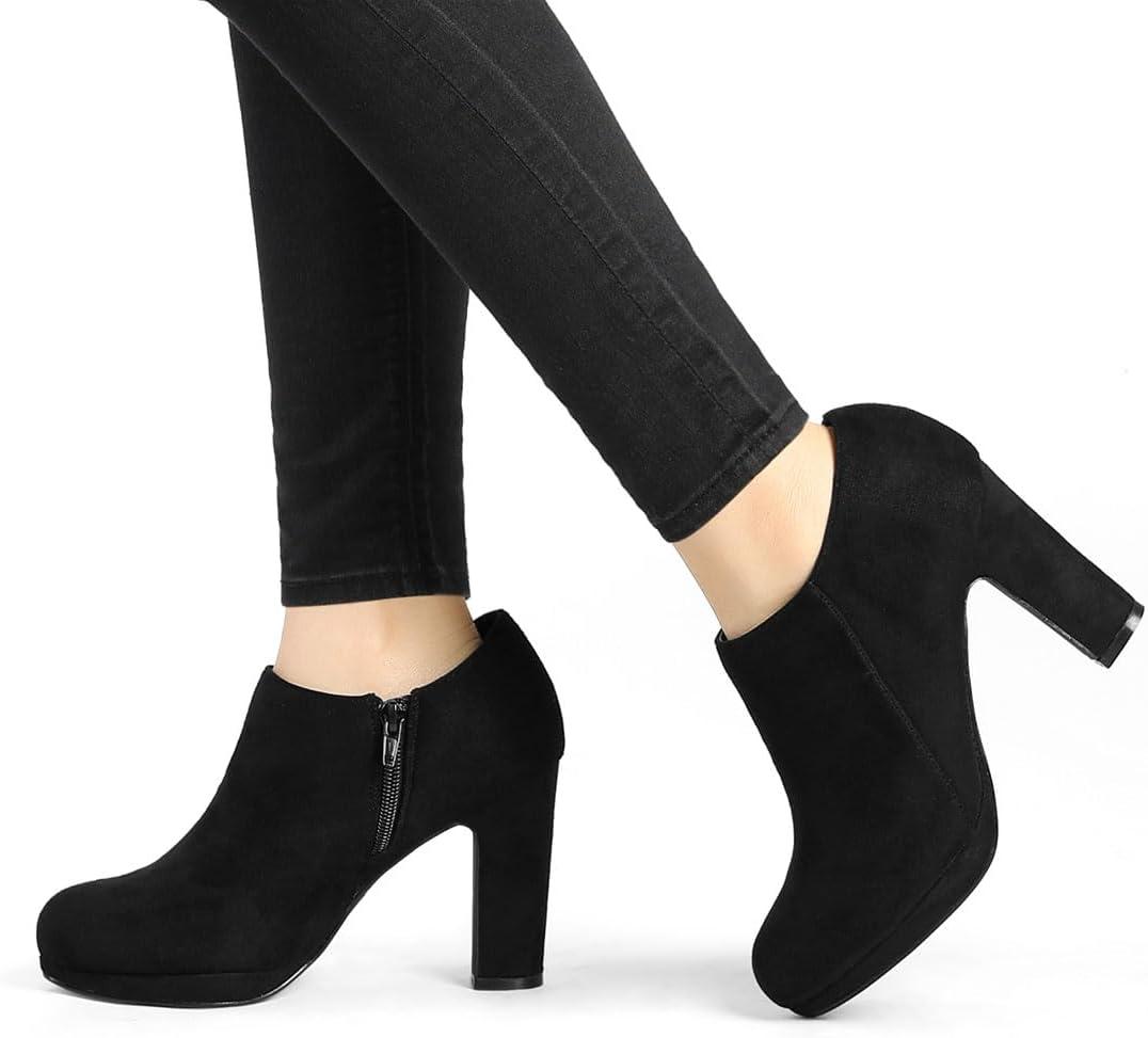 imageAllegra K Womens Platform Round Toe Chunky Heels Ankle BootiesBlack