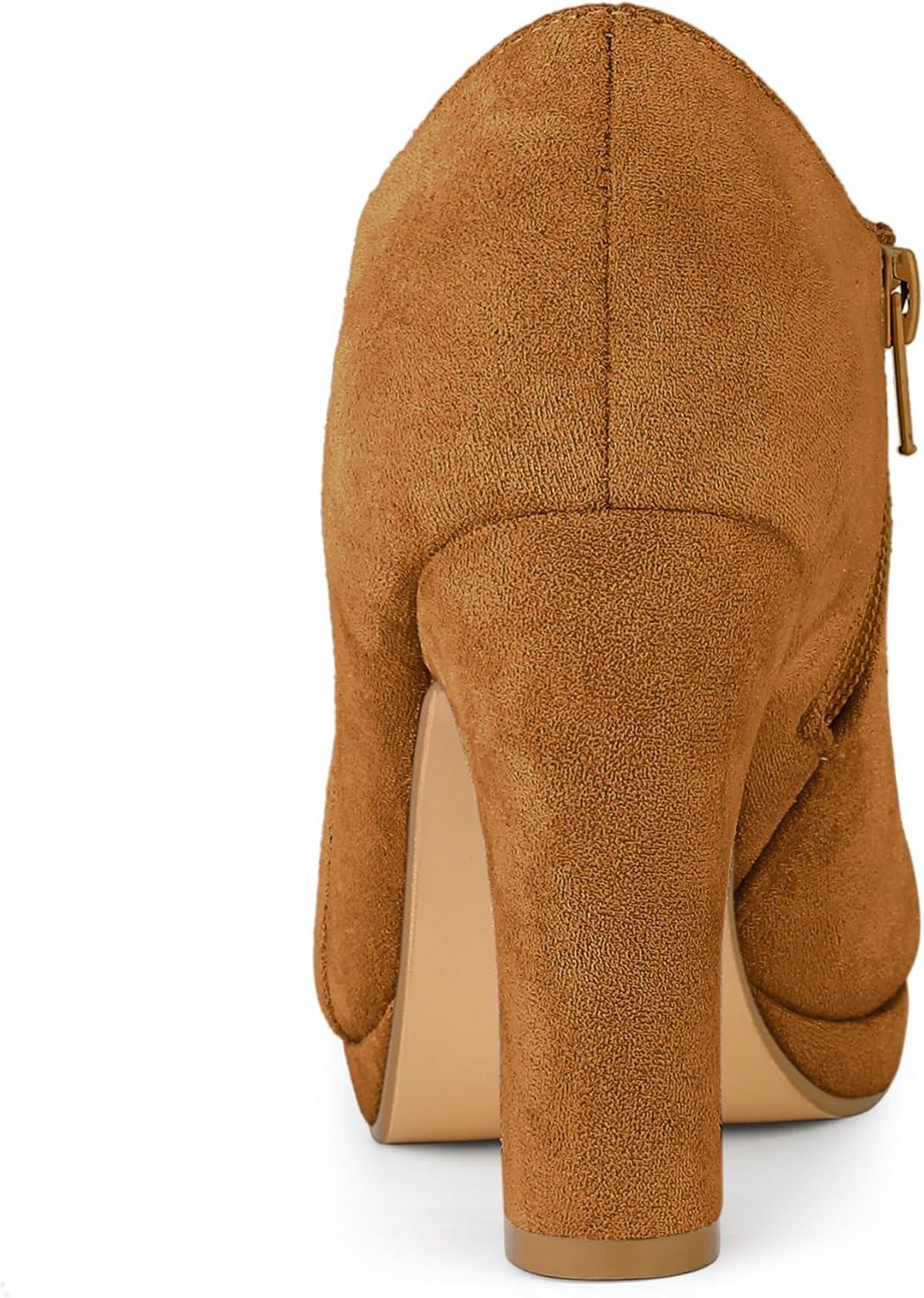 imageAllegra K Womens Platform Round Toe Chunky Heels Ankle BootiesBrown