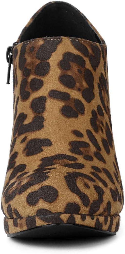 imageAllegra K Womens Platform Round Toe Chunky Heels Ankle BootiesLeopard