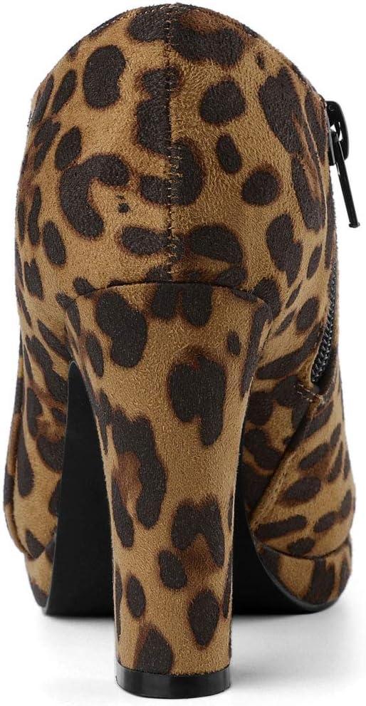 imageAllegra K Womens Platform Round Toe Chunky Heels Ankle BootiesLeopard