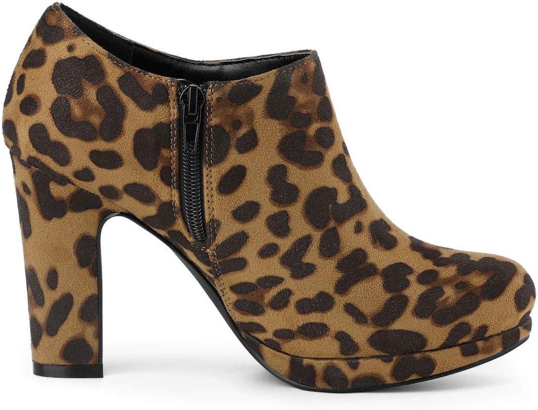 imageAllegra K Womens Platform Round Toe Chunky Heels Ankle BootiesLeopard