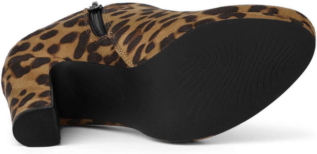 imageAllegra K Womens Platform Round Toe Chunky Heels Ankle BootiesLeopard