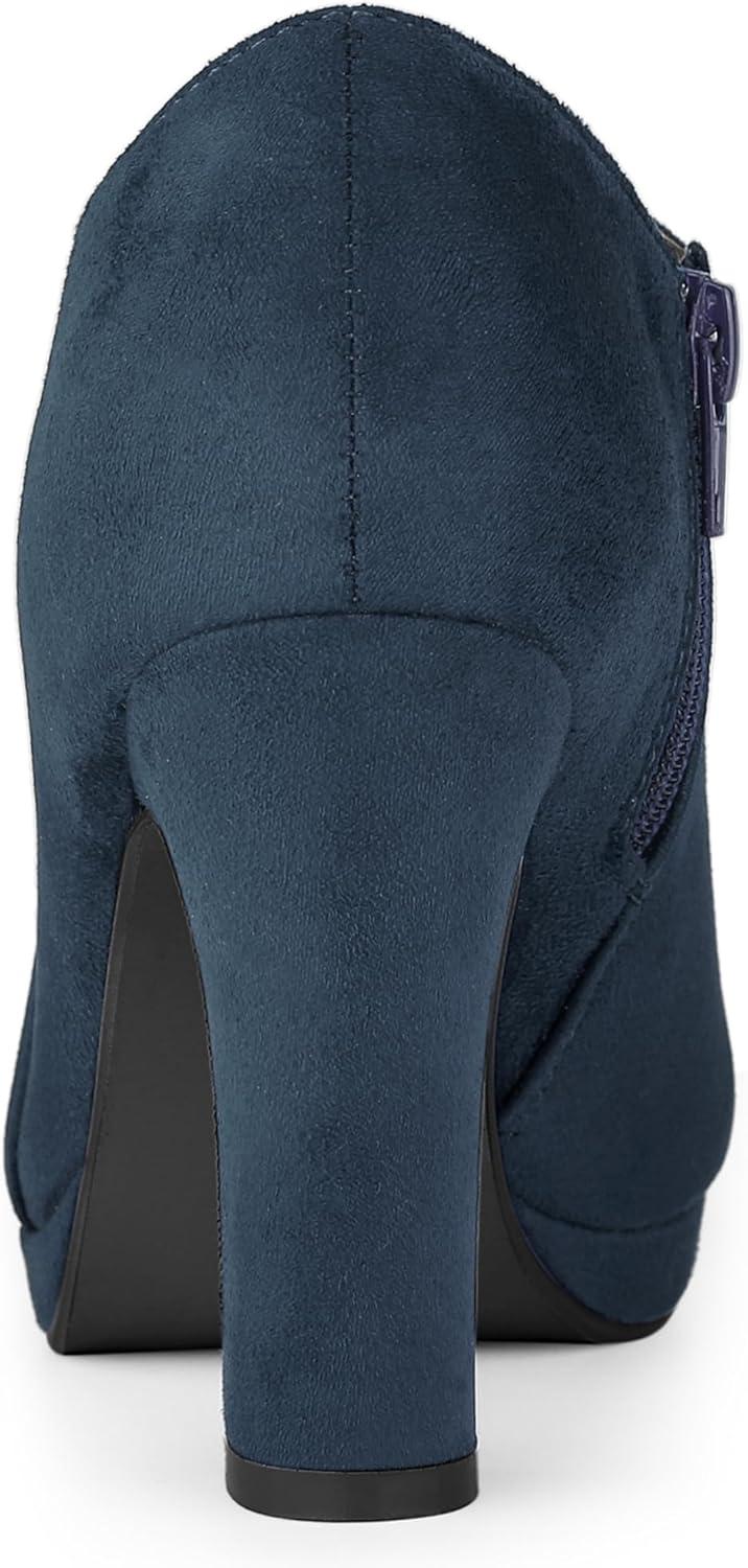 imageAllegra K Womens Platform Round Toe Chunky Heels Ankle BootiesNavy Blue