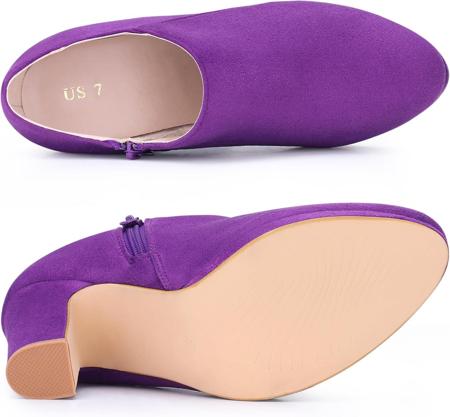 imageAllegra K Womens Platform Round Toe Chunky Heels Ankle BootiesPurple