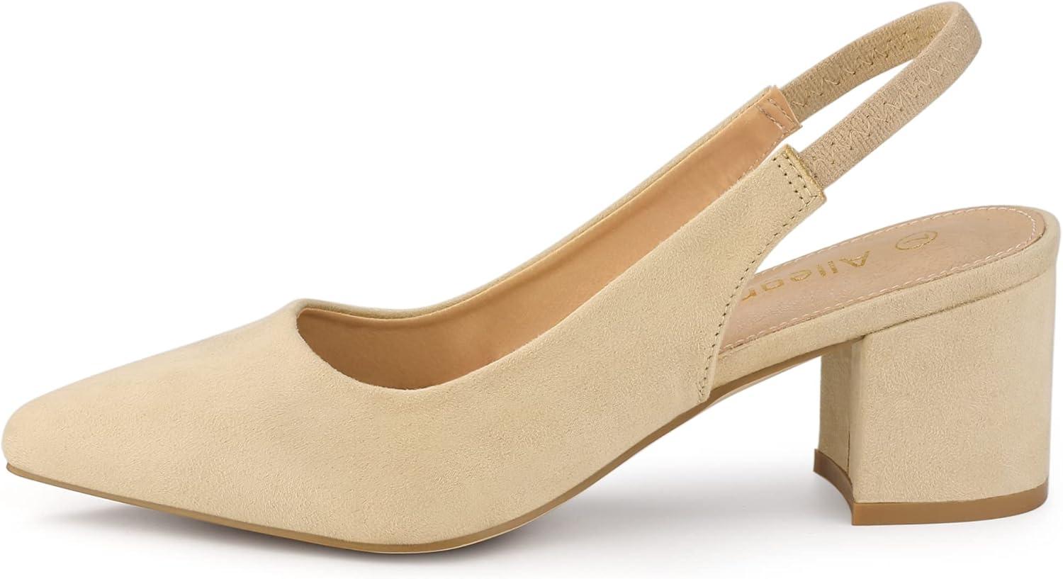 imageAllegra K Womens Pointed Toe Block Heel Pumps Slingback HeelsBeige