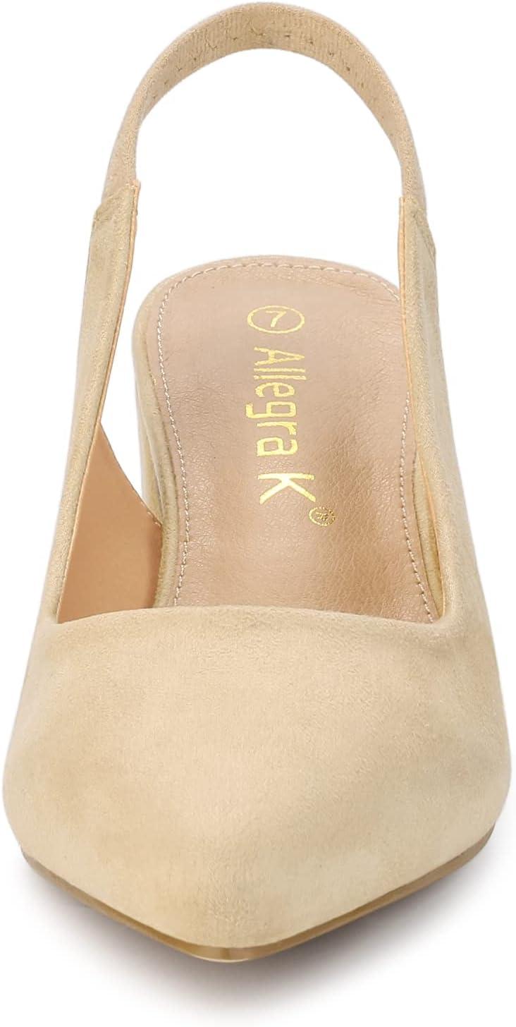 imageAllegra K Womens Pointed Toe Block Heel Pumps Slingback HeelsBeige