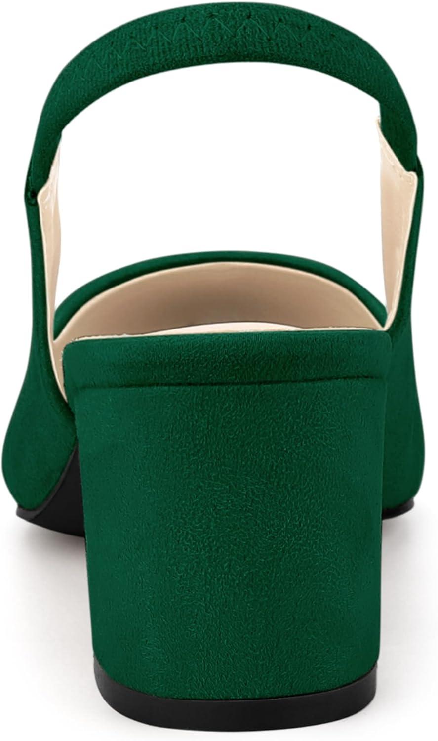 imageAllegra K Womens Pointed Toe Block Heel Pumps Slingback HeelsDark Green