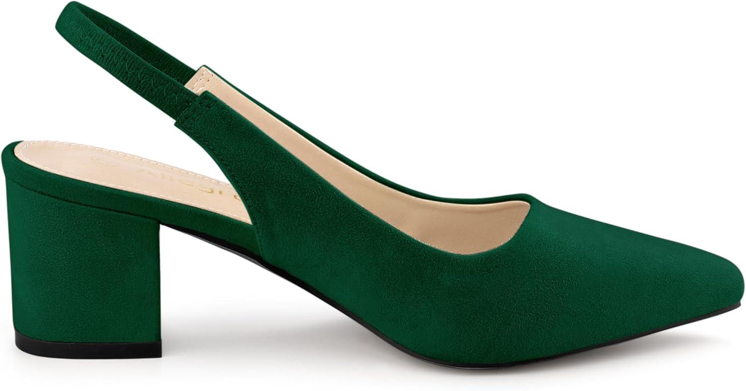imageAllegra K Womens Pointed Toe Block Heel Pumps Slingback HeelsDark Green