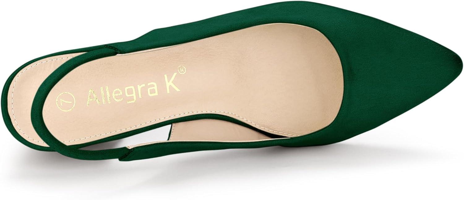 imageAllegra K Womens Pointed Toe Block Heel Pumps Slingback HeelsDark Green