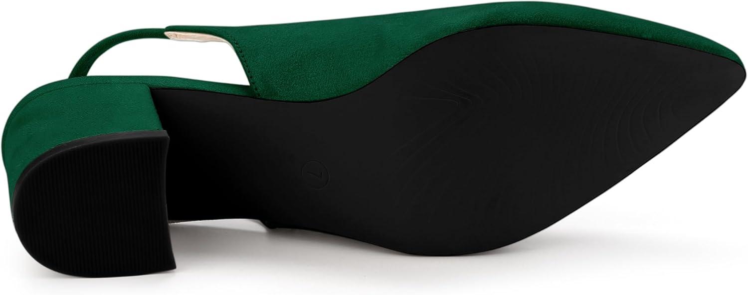 imageAllegra K Womens Pointed Toe Block Heel Pumps Slingback HeelsDark Green