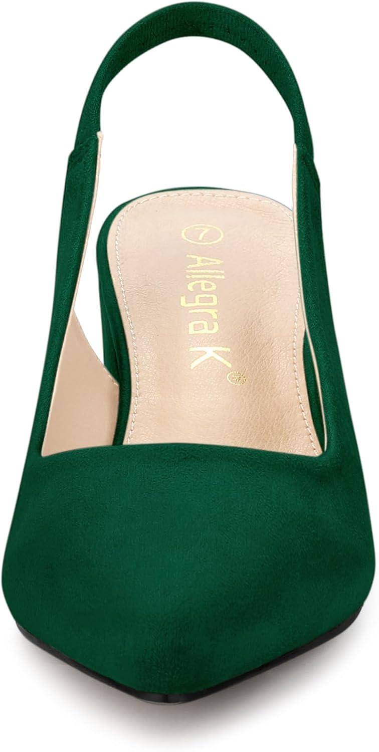 imageAllegra K Womens Pointed Toe Block Heel Pumps Slingback HeelsDark Green