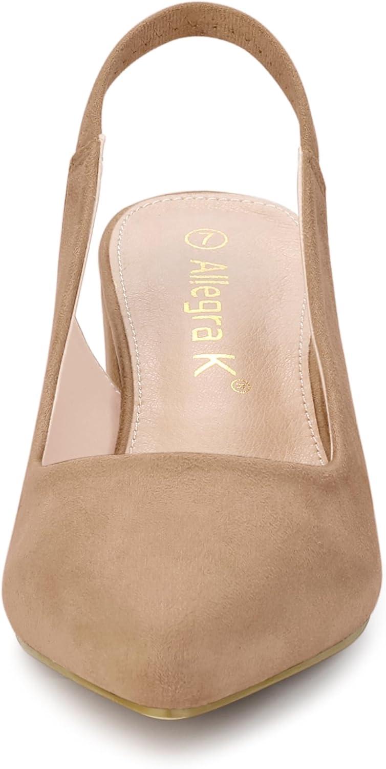 imageAllegra K Womens Pointed Toe Block Heel Pumps Slingback HeelsNude