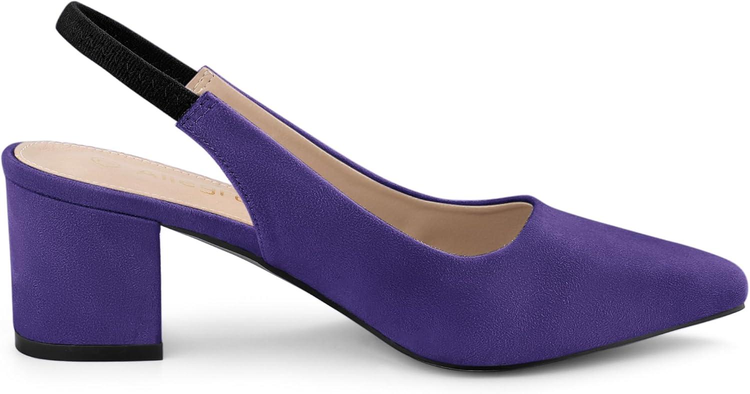 imageAllegra K Womens Pointed Toe Block Heel Pumps Slingback HeelsPurple