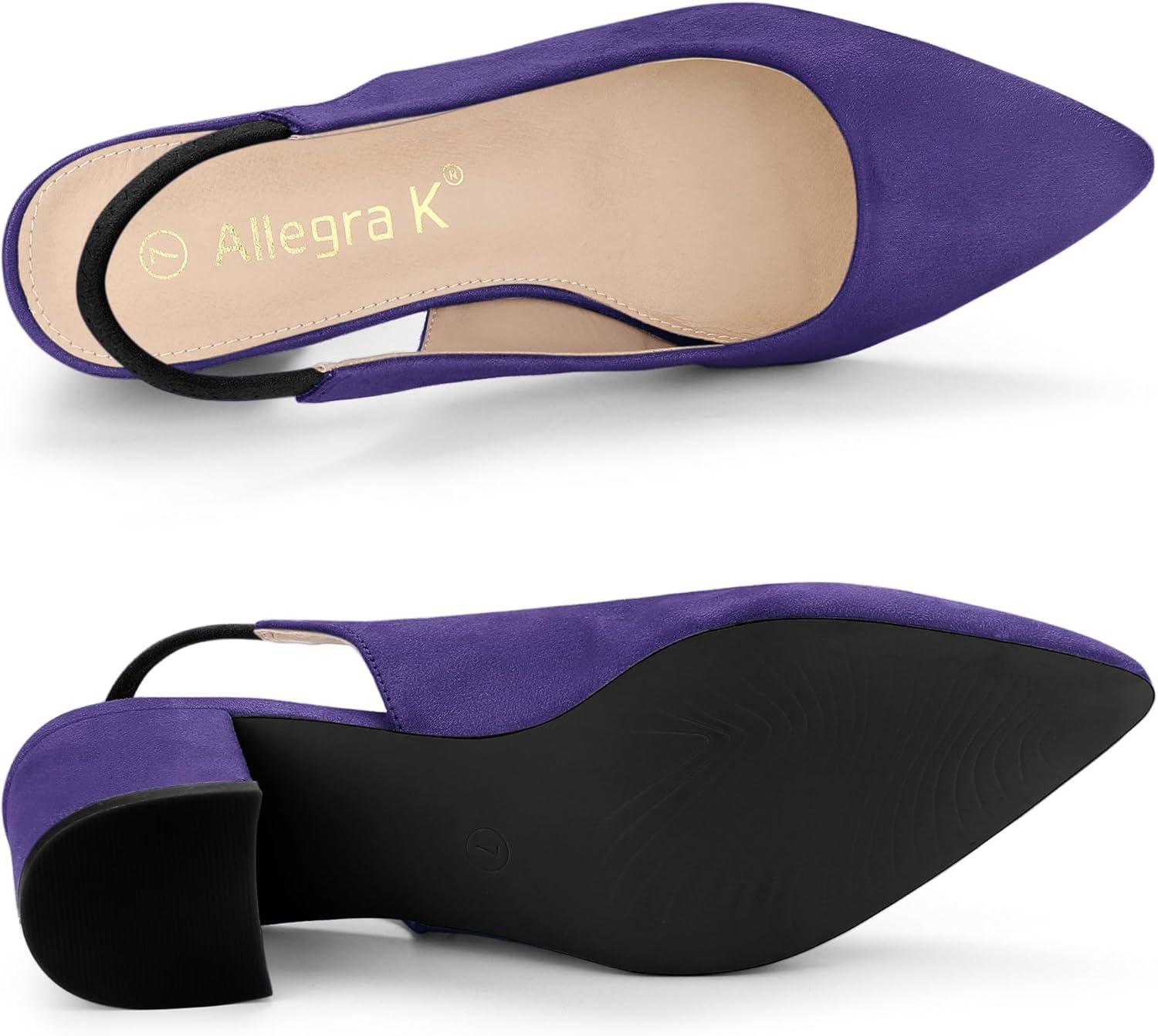 imageAllegra K Womens Pointed Toe Block Heel Pumps Slingback HeelsPurple