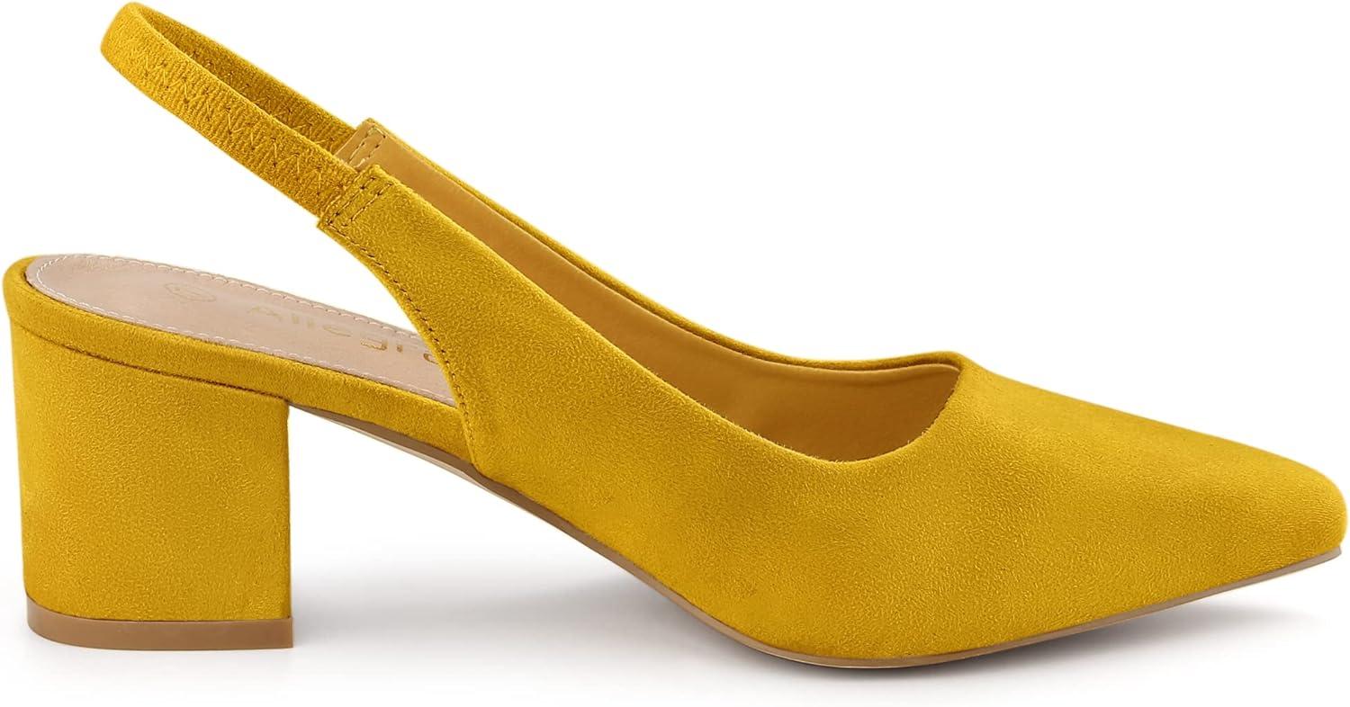imageAllegra K Womens Pointed Toe Block Heel Pumps Slingback HeelsYellow