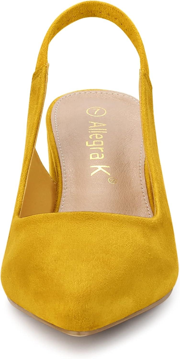 imageAllegra K Womens Pointed Toe Block Heel Pumps Slingback HeelsYellow