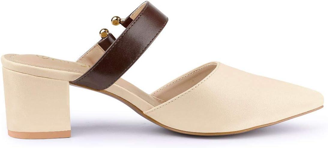 imageAllegra K Womens Pointed Toe Chunky Heel Dress Mules PumpsBeige Pink