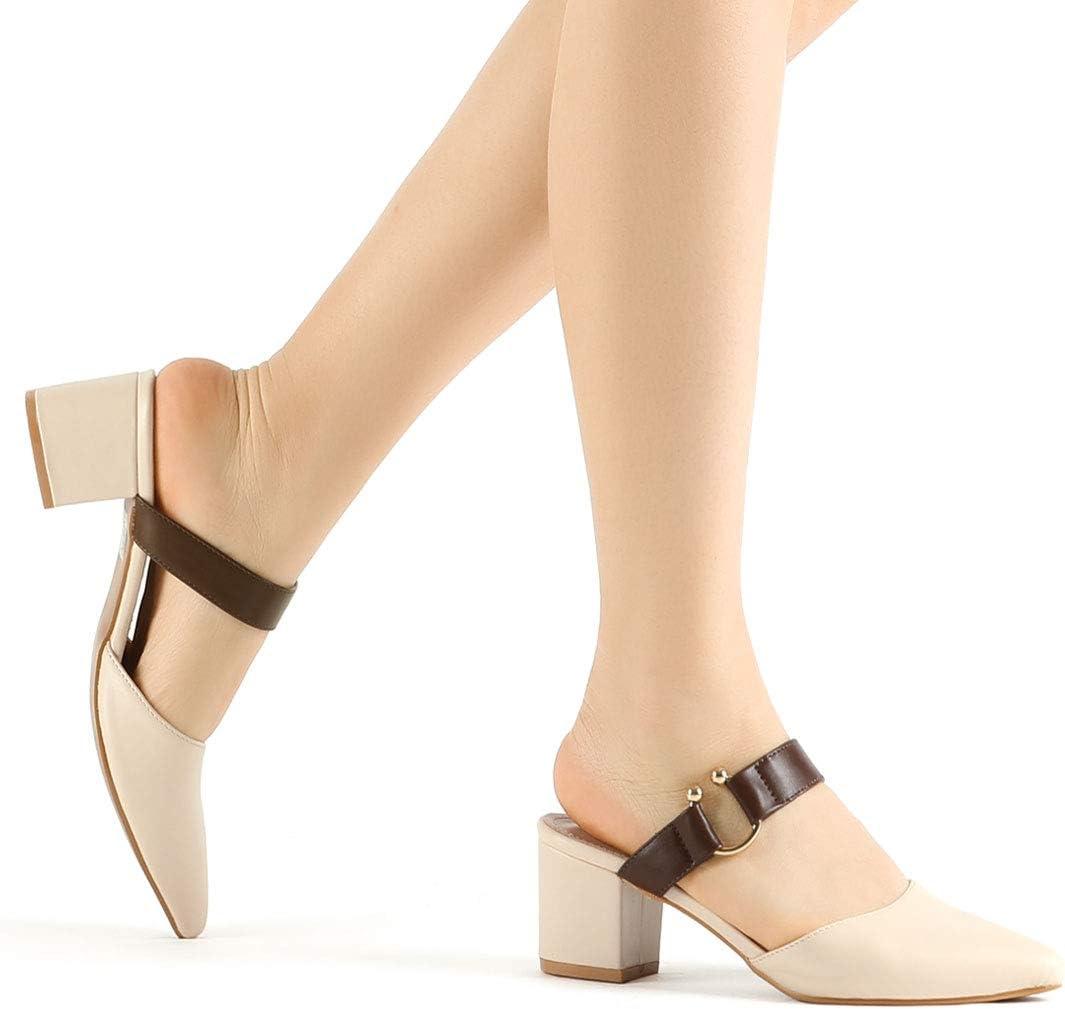 imageAllegra K Womens Pointed Toe Chunky Heel Dress Mules PumpsBeige Pink