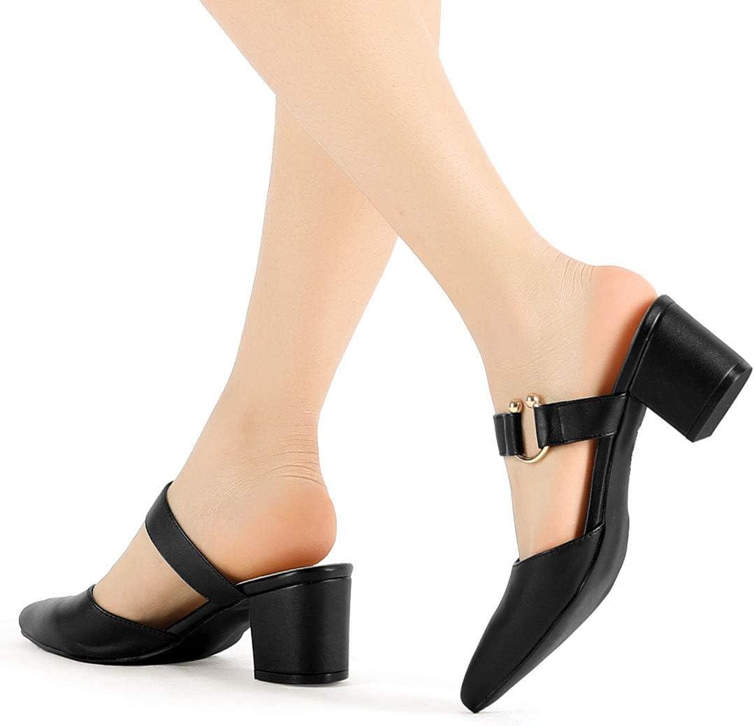imageAllegra K Womens Pointed Toe Chunky Heel Dress Mules PumpsBlack