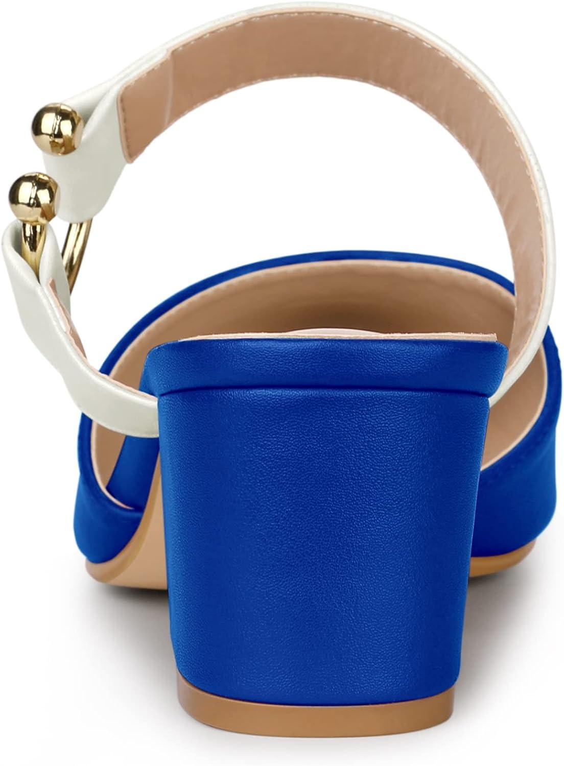 imageAllegra K Womens Pointed Toe Chunky Heel Dress Mules PumpsBlue White