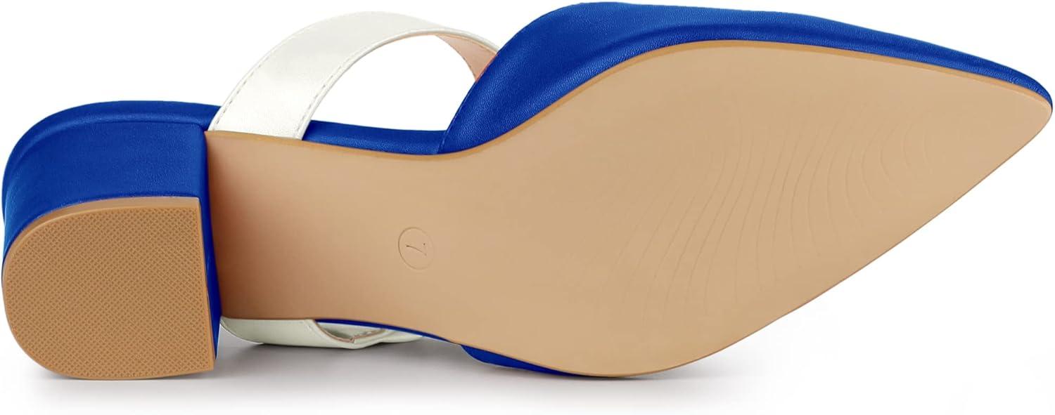 imageAllegra K Womens Pointed Toe Chunky Heel Dress Mules PumpsBlue White