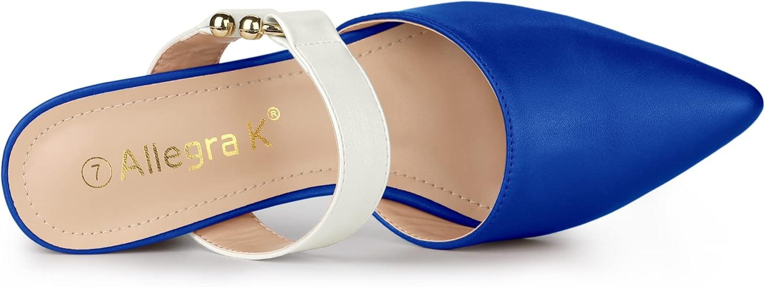 imageAllegra K Womens Pointed Toe Chunky Heel Dress Mules PumpsBlue White