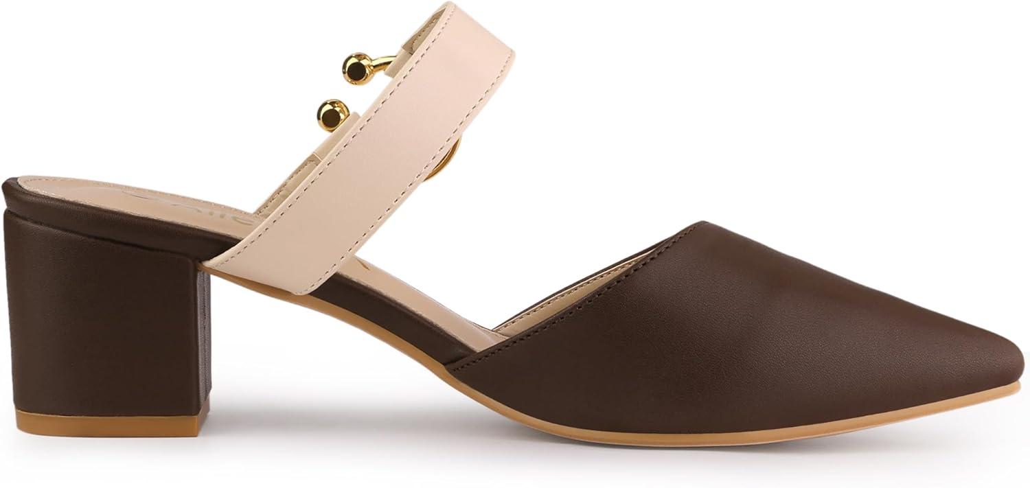 imageAllegra K Womens Pointed Toe Chunky Heel Dress Mules PumpsBrown