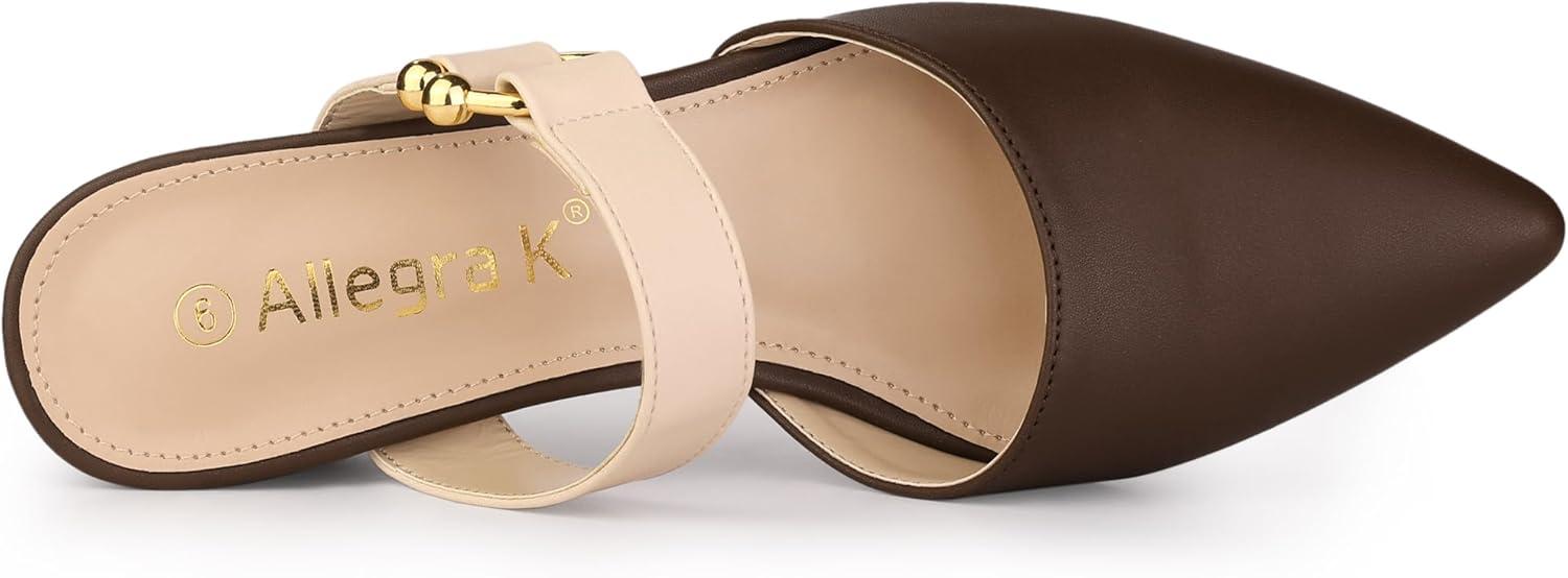 imageAllegra K Womens Pointed Toe Chunky Heel Dress Mules PumpsBrown