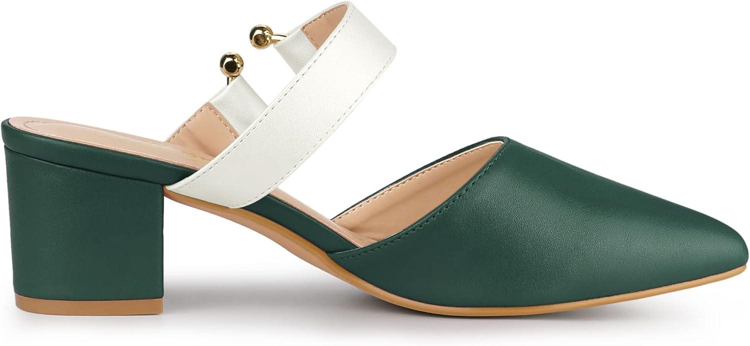 imageAllegra K Womens Pointed Toe Chunky Heel Dress Mules PumpsGreen White