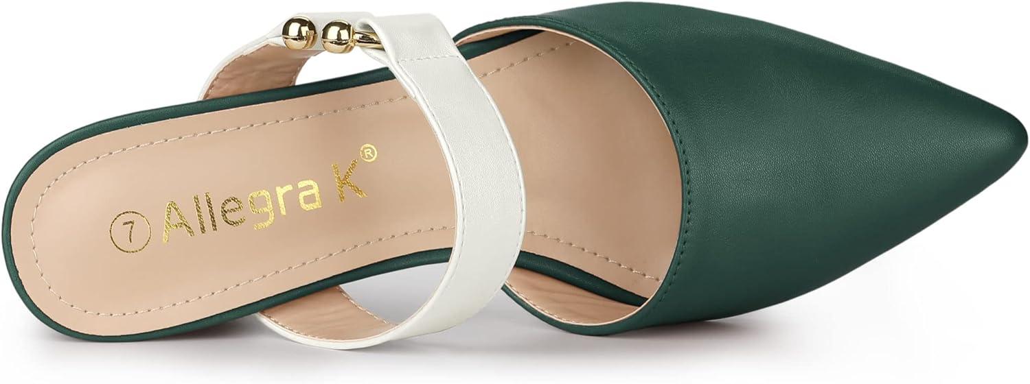 imageAllegra K Womens Pointed Toe Chunky Heel Dress Mules PumpsGreen White