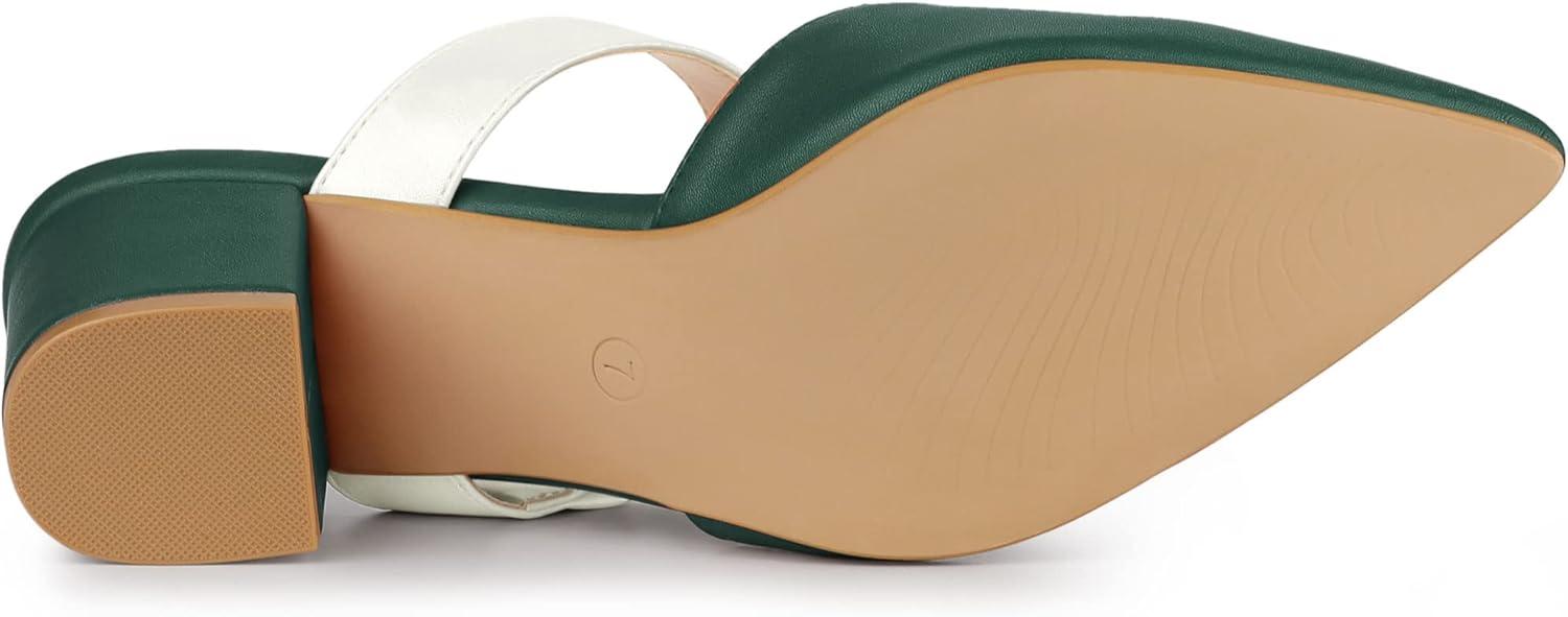 imageAllegra K Womens Pointed Toe Chunky Heel Dress Mules PumpsGreen White