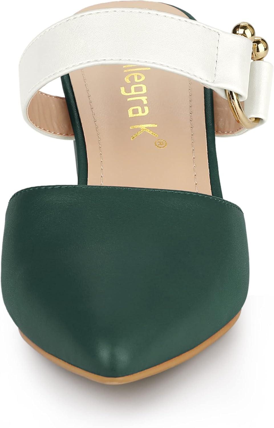 imageAllegra K Womens Pointed Toe Chunky Heel Dress Mules PumpsGreen White