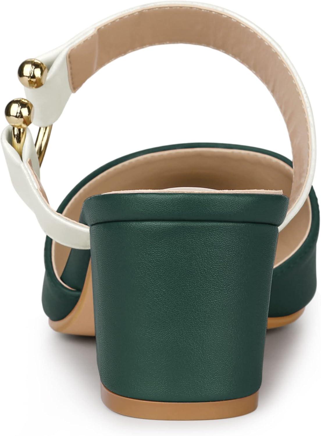 imageAllegra K Womens Pointed Toe Chunky Heel Dress Mules PumpsGreen White