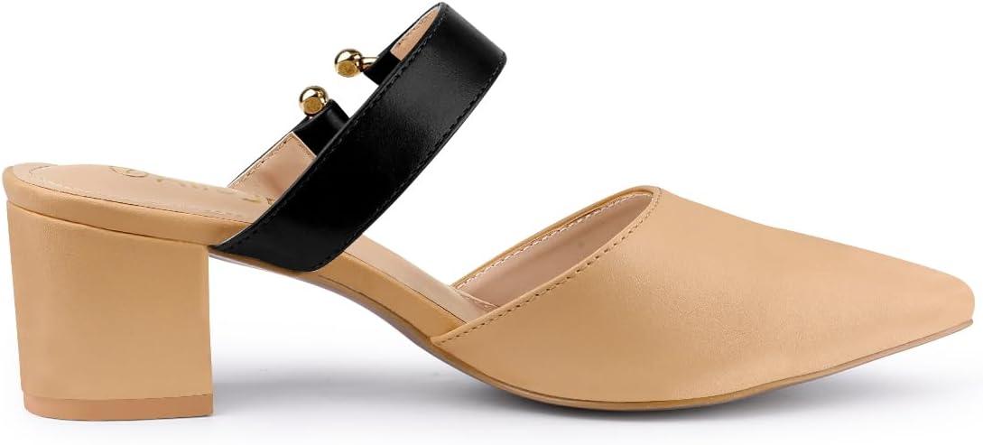 imageAllegra K Womens Pointed Toe Chunky Heel Dress Mules PumpsKhaki