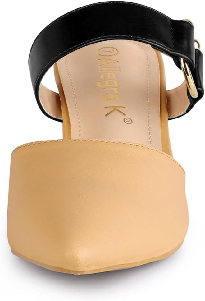 imageAllegra K Womens Pointed Toe Chunky Heel Dress Mules PumpsKhaki