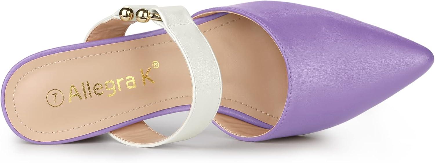 imageAllegra K Womens Pointed Toe Chunky Heel Dress Mules PumpsPurple White