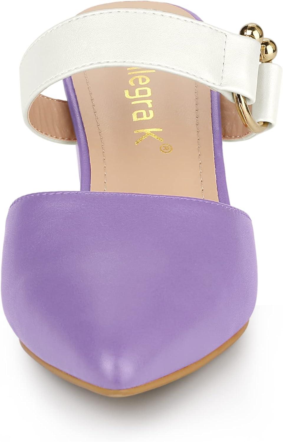 imageAllegra K Womens Pointed Toe Chunky Heel Dress Mules PumpsPurple White