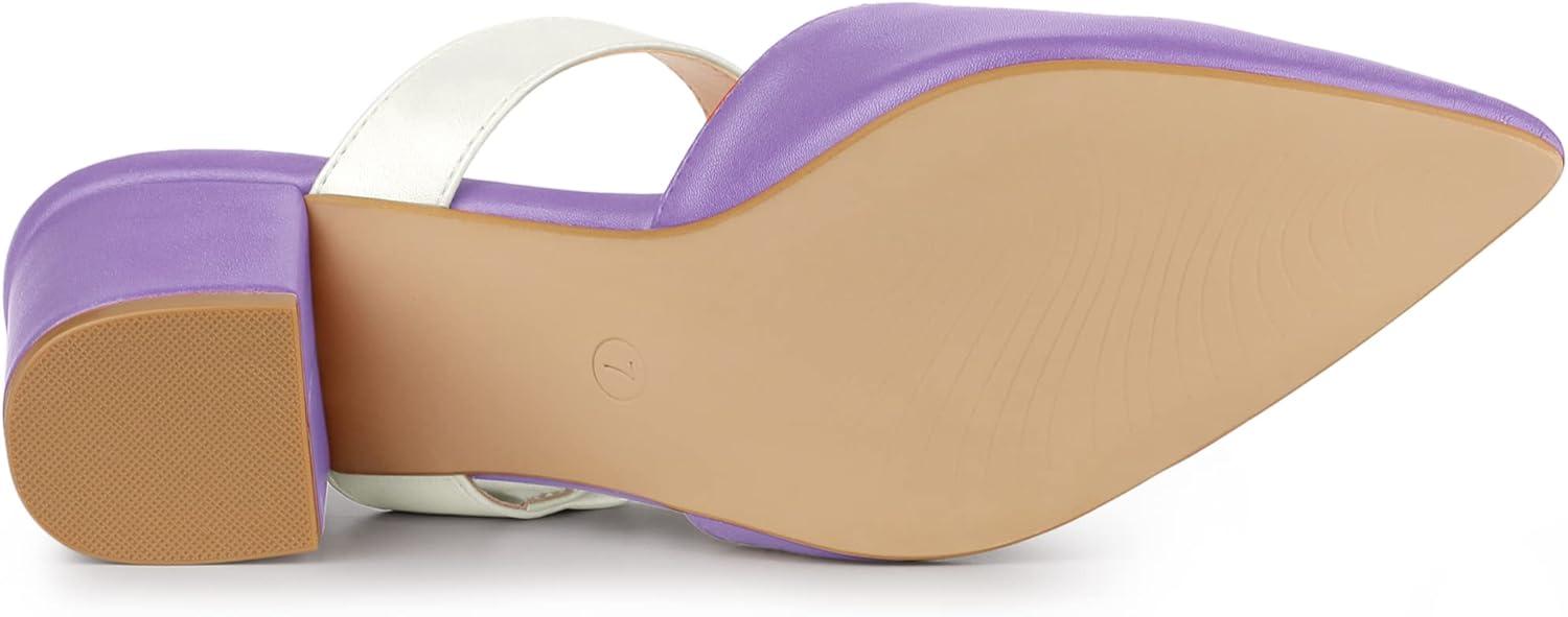 imageAllegra K Womens Pointed Toe Chunky Heel Dress Mules PumpsPurple White